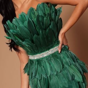Chloe Feather Mini Dress - Emerald